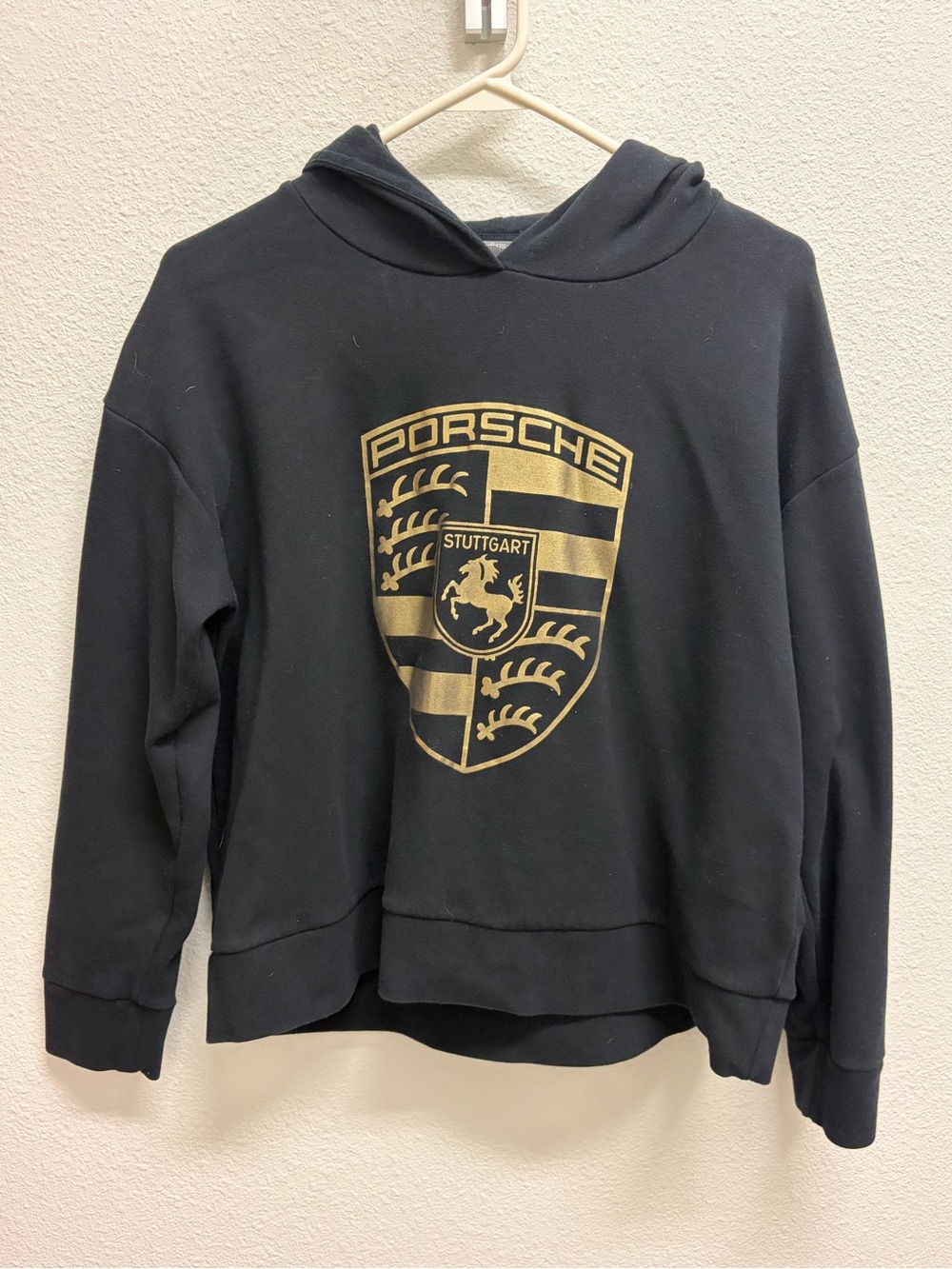 NWOT Porsche Design Black Crewneck Hoodie with Gold Crest